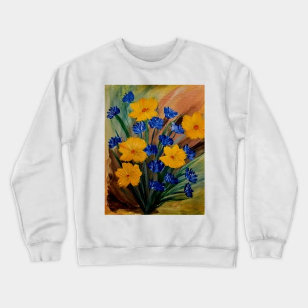 Started with a fun and background and tried to use colors that made my flowers pop off the canvas . Crewneck Sweatshirt by kkartwork